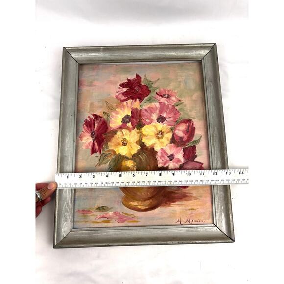 VTG Oil Painting Signed Flower Vase Framed MCM 80s Still Life Original Floral - Picture 8 of 10
